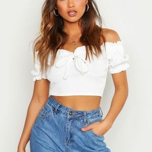 Boohoo bandage peasant crop top